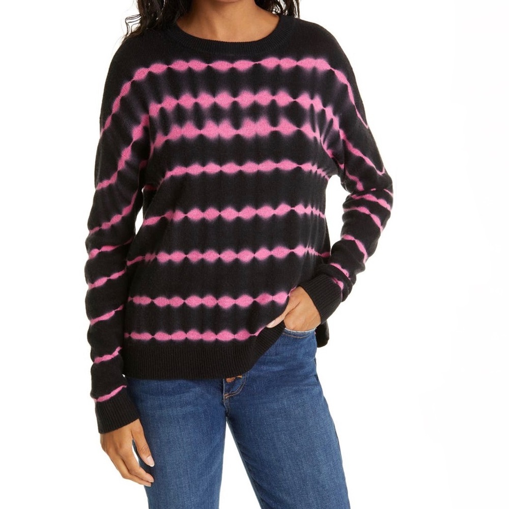 Alice + Olivia Washed Tie Dye Black Gleeson Cashmere Blend Sweater Size Medium